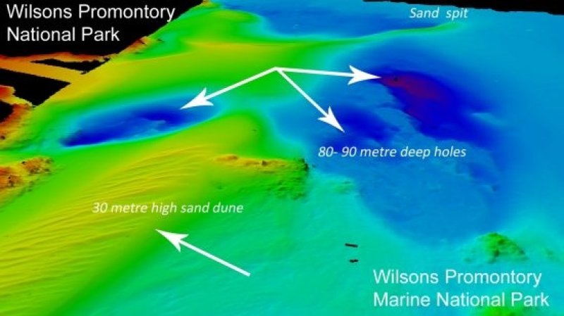 Map of the seabed with dunes 80 to 90 metres deep, rich in fish and life (c) Wilson Promontory Marine National Park