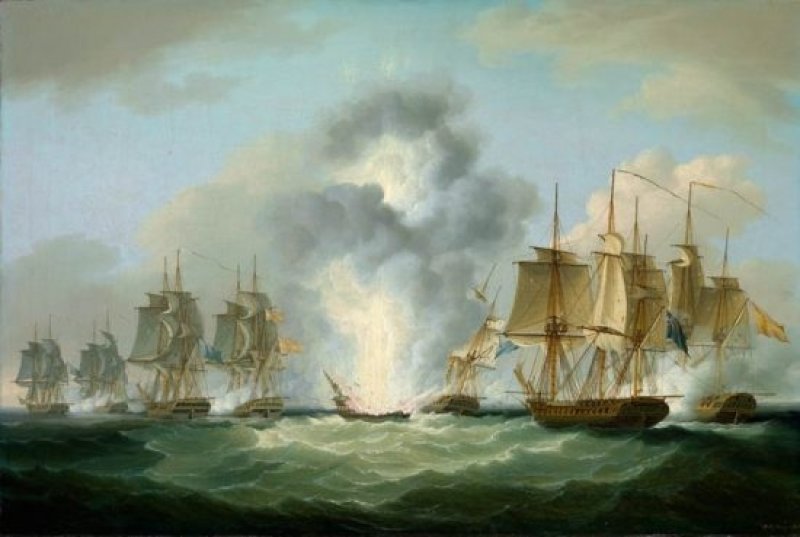The sinking of the Mercedes, a painting by Francis Sartorius (1734-1804), (c) National Maritime Museum [Public domain], via Wikimedia Commons