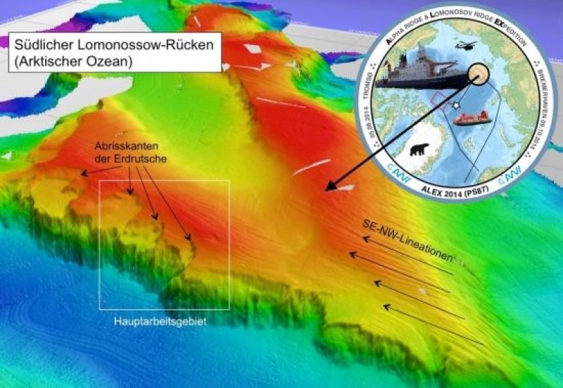 Bathymetric view of the western slope of the Lomonosov Ridge, where the sediment cores were recovered. (Photo: Rüdiger Stein)