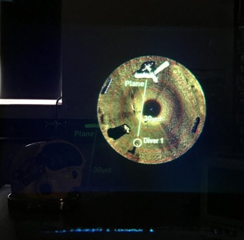 The DAVD in the diving helmet with information about sonar systems. (c) Richard Manley/US Navy