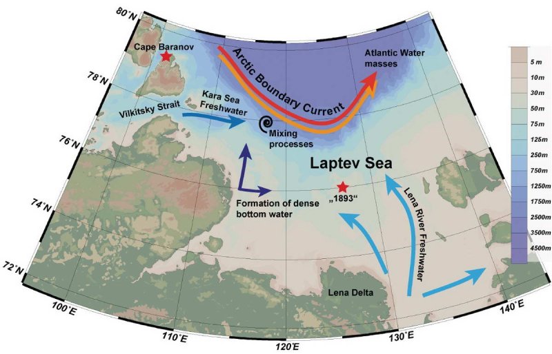 The field of work of the now beginning expedition lies among other things in the East Siberian Laptev Sea. Graphic (c) GEOMAR