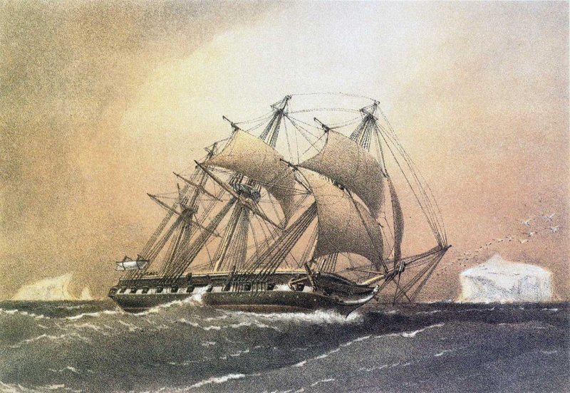 Originally designed as a British warship, the "HMS Challenger" was used for the first modern scientific expedition to explore the ocean and seabed, a painting by William Frederick Mitchell, originally published for the Royal Navy