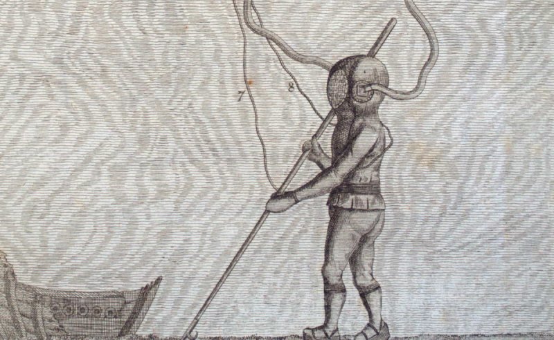 Historical illustration of the Kreeftschen diving machine around 1805, source: city archive Stralsund