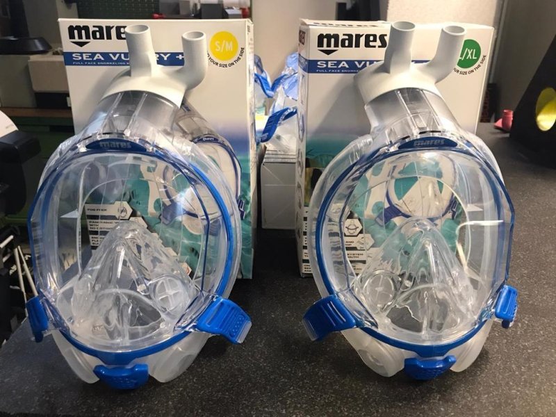 Mares full-face snorkel masks SEA VU DRY + converted into CPAP respirators